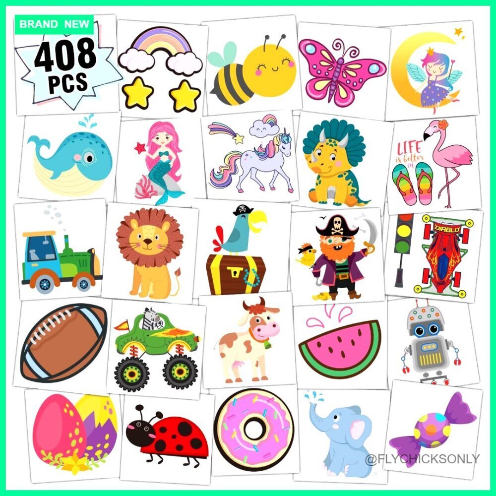 408 PCS Kids Temporary Tattoos Stickers, Party Favors Goodie Bag Stuffers
